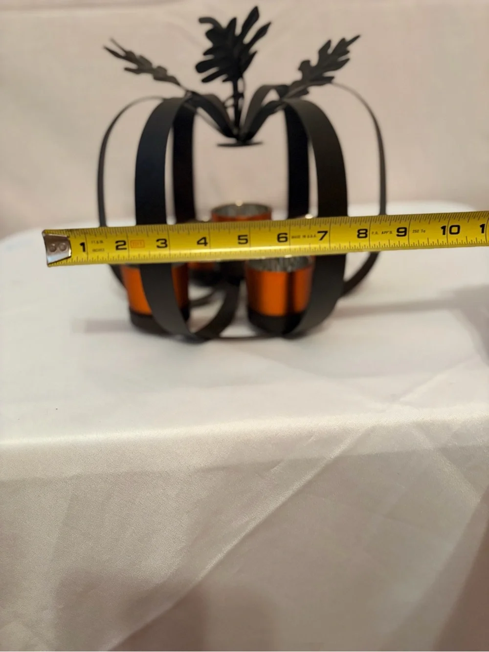 Decorative Black Pumpkin Tea Light Holder with Orange Votives